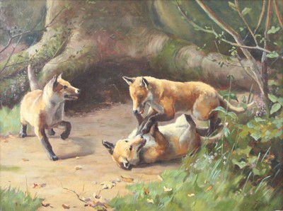 Lot 2409 - Alfred Duke (1863-1905) - Playtime, oil on...