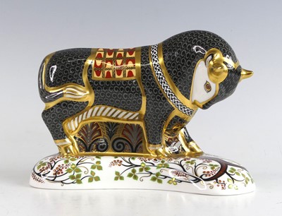 Lot 1089 - A Royal Crown Derby model of a Grecian Bull,...