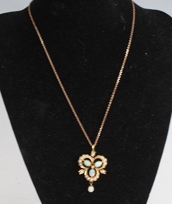 Lot 2515 - A 9ct yellow gold, opal and seed pearl...