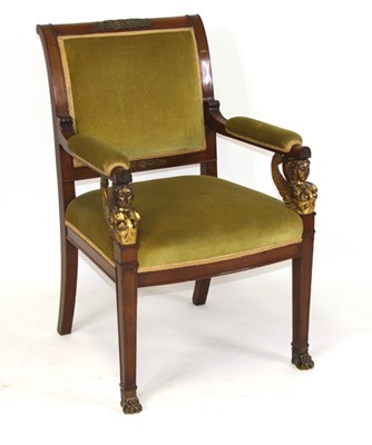 Lot 2490 - An Empire style mahogany framed armchair,...
