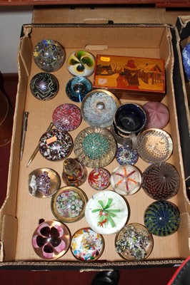 Lot 82 - A collection of coloured glass paperweights,...