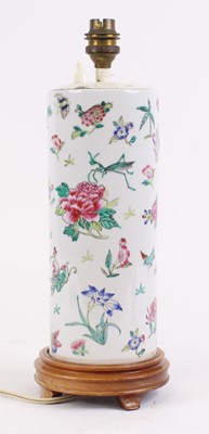 Lot 35 - A Chinese porcelain cylinder vase, enamel...