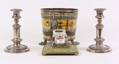 Lot 45 - A 19th century pierced brass wastepaper basket,...