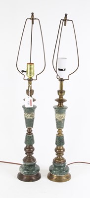 Lot 130 - A pair of green polished hardstone and brass...