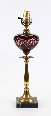 Lot 172 - A Victorian brass oil lamp, later converted...