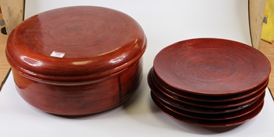 Lot 185 - A Japanese red lacquered circular box, dia....