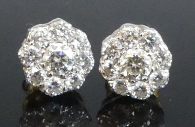Lot 2542 - A pair of yellow and white metal diamond...