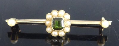 Lot 457 - A yellow metal tourmaline and pearl cluster...