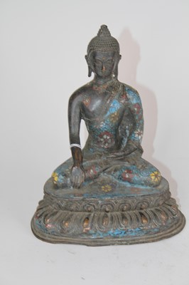 Lot 49 - A bronzed metal and cloisonne figure of a...