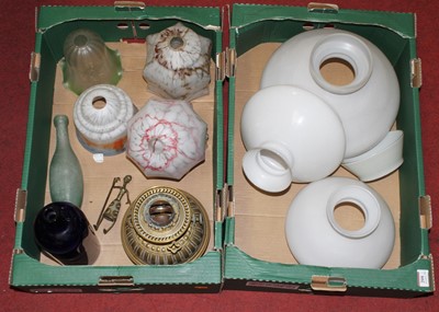 Lot 208 - Two boxes to include a Victorian brass oil...