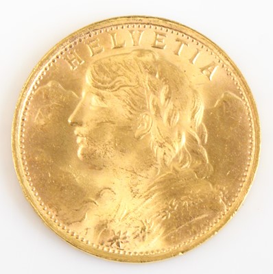 Lot 2046 - Switzerland, 1935 gold 20 francs, obv; female...