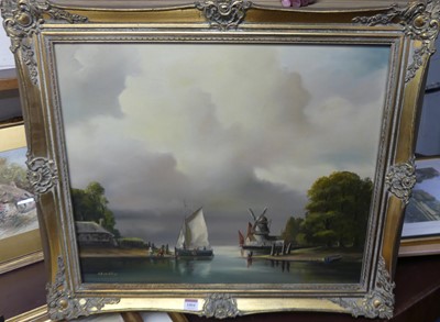 Lot 1004 - A. Beardsley - Dutch river landscape with...