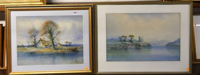 Lot 1013 - W. Baker - River landscape with figures before...
