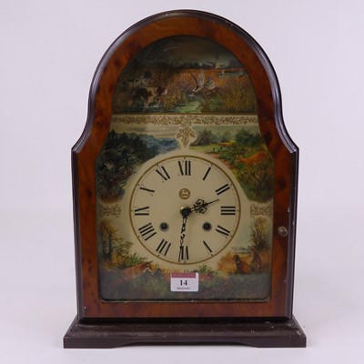 Lot 14 - A reproduction burr walnut cased mantel clock,...