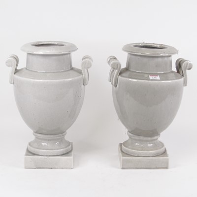 Lot 125 - A pair of grey crackle glazed urns, each of...