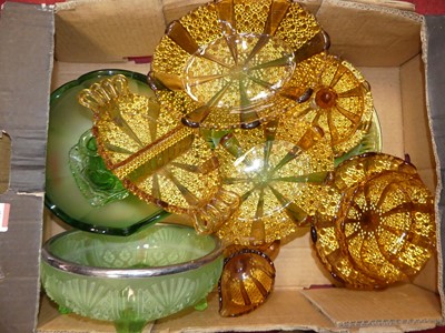 Lot 80 - A box of glassware to include moulded amber...