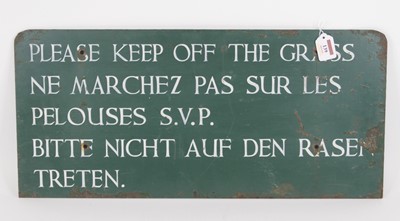 Lot 139 - A green painted cast iron sign 'Please keep...