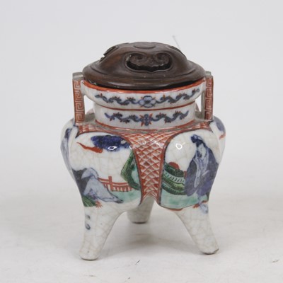 Lot 195 - A Chinese export crackle glaze tripod sensor...