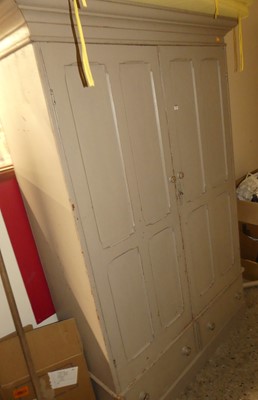 Lot 1138 - A grey painted pine double door wardrobe,...