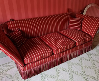 Lot 1156 - A contemporary red striped upholstered three...