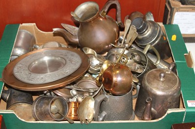 Lot 234 - A box of miscellaneous metal ware to include...