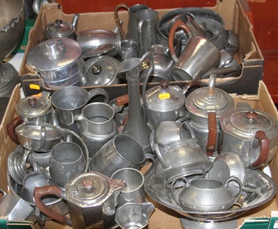 Lot 239 - Two boxes of miscellaneous pewter wares to...