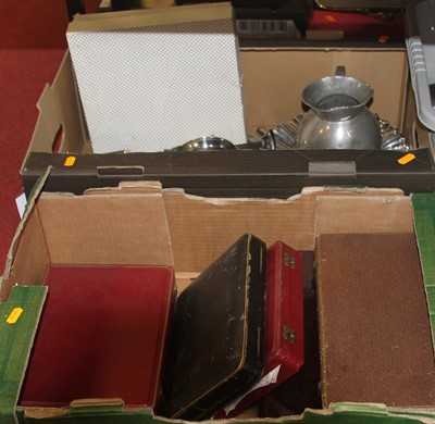 Lot 243 - Two boxes of miscellaneous metalware to...