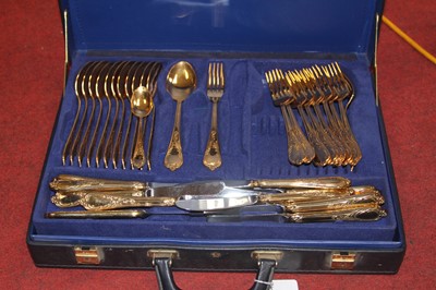 Lot 246 - A German Bestecke gold plated canteen of cutlery