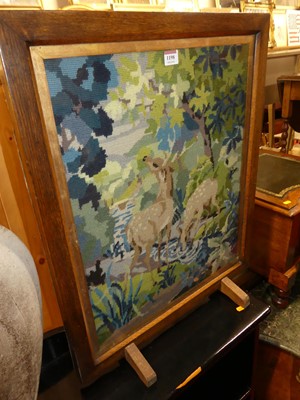 Lot 1198 - A mid-20th century oak and tapestry inset fire...