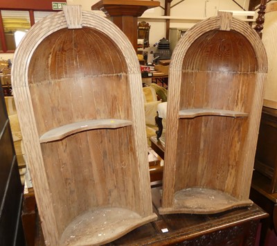 Lot 1208 - A pair of pine barrel back hanging open corner...