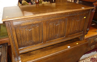 Lot 1211 - A contemporary moulded oak linenfold three...