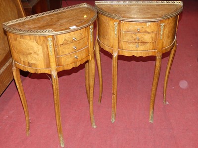 Lot 1215 - A pair of French Louis XVI style figured burr...