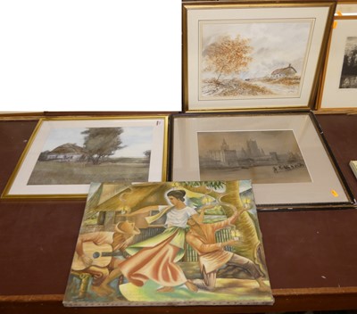Lot 1048 - JS Moody - Winter landscape, watercolour,...