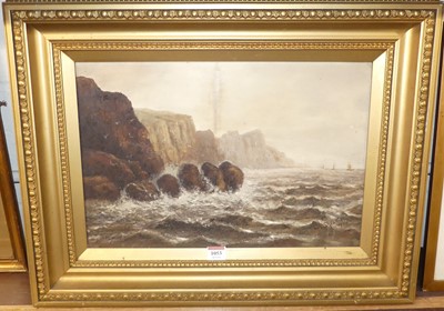 Lot 1053 - S Skelton - Waves crashing on the rocks, oil...