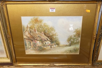 Lot 1067 - GK Mason  - Thatched cottage in summer,...