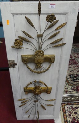 Lot 1073 - A painted antique oak cupboard door, adorned...