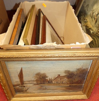 Lot 1089 - A box of assorted pictures and prints to...
