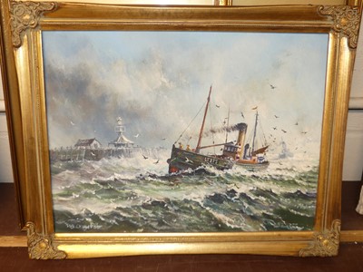 Lot 1079 - Joe Crowfoot, (1946-2017), Ship approching...