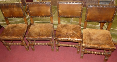 Lot 1294 - A set of four Cromwellian style joined oak tan...
