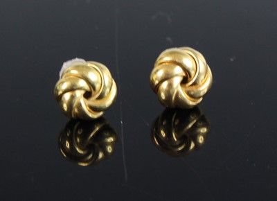 Lot 386 - A pair of modern 18ct gold 'ball of wool' ear...