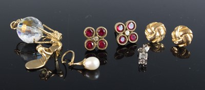 Lot 387 - A white metal diamond set single ear stud; a...