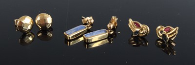 Lot 394 - A pair of modern 9ct gold and blue enamel set...