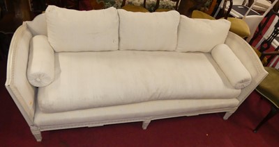 Lot 1301 - A French white painted and white fabric...