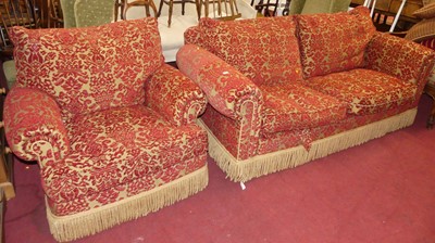 Lot 1306 - A contemporary red floral fabric upholstered...