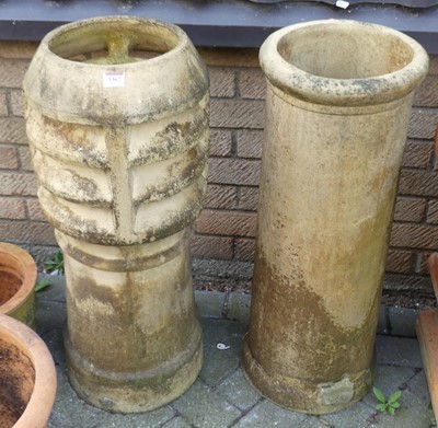 Lot 1362 - Two painted terracotta cylindrical chimney...