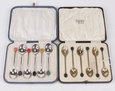 Lot 316 - A set of six George V silver coffee bean...