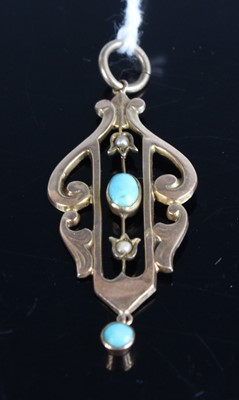 Lot 454 - An Edwardian 9ct gold, turquoise and seed...