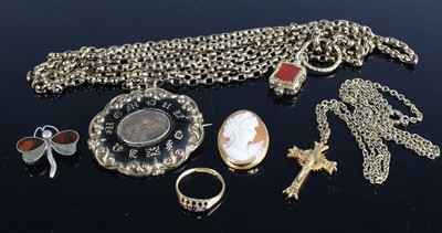 Lot 463 - A 9ct gold crucifix pendant, on gilt metal...
