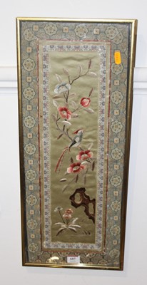 Lot 687 - A Japanese silk panel embroidered with bird...