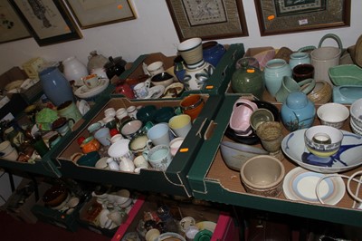 Lot 693 - Six boxes of pottery, brass ware and other...